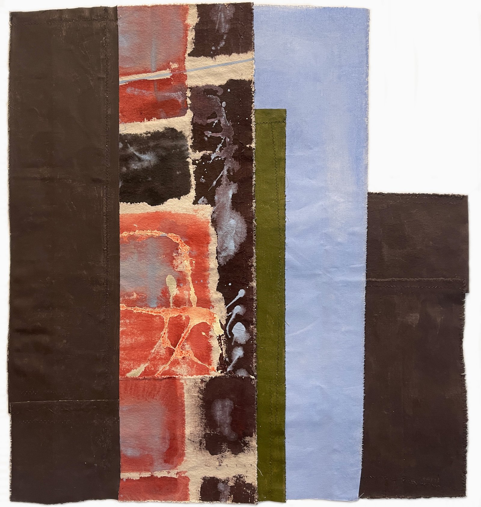 Mountain Top, 2026 29.5 x 27.5 inches, mixed media with acrylic-painted canvas pieces and machine-stitching.