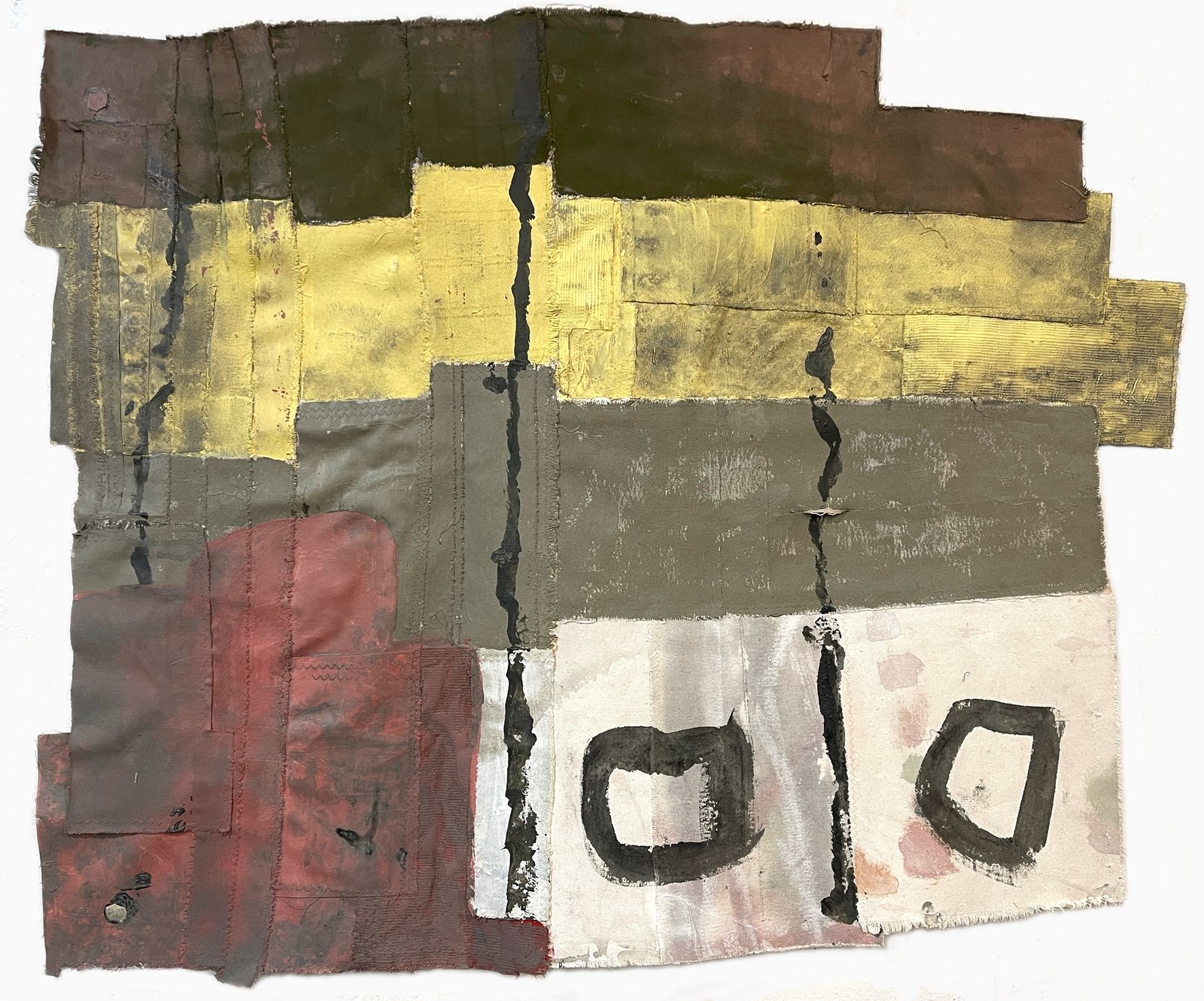 Thumbs Up, 28 x 33 inches, mixed media, acrylic painted canvas, machine-stitching.