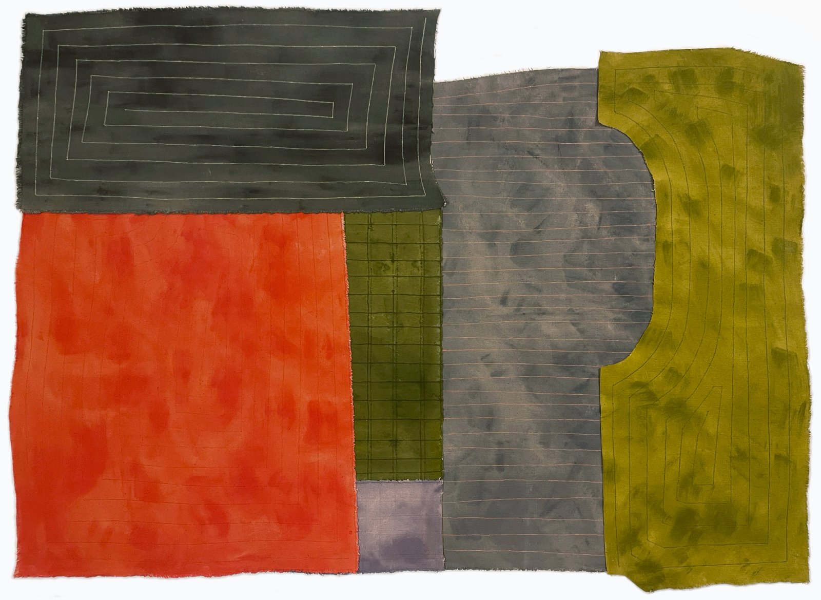 Closer to the Sun, 2026 36 x 50 inches, mixed media, acrylic paint, canvas, and machine-stitching.