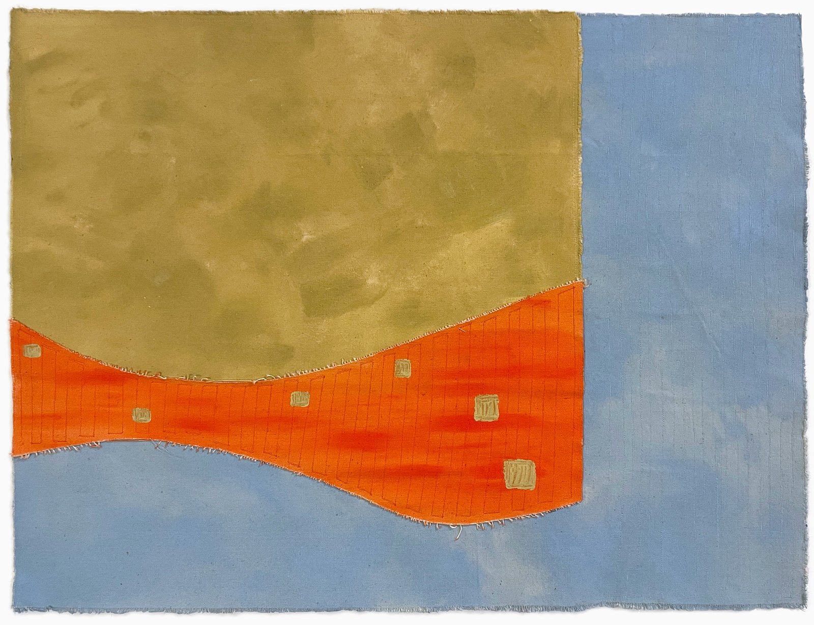 She Basks, 202626.5 x 34.5 inches, mixed media with acrylic paint, canvas, and machine-stitching.
